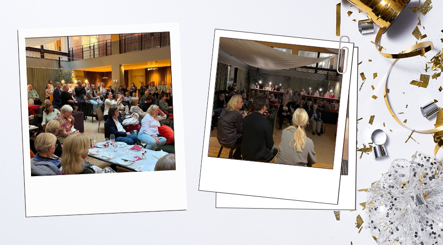 Bildkollage på medlemmar under bokevent.