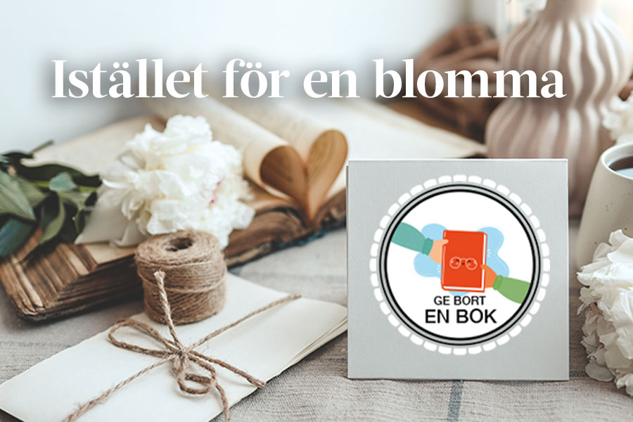 Bild på paketinslagning och en splash för ge bort en bok.